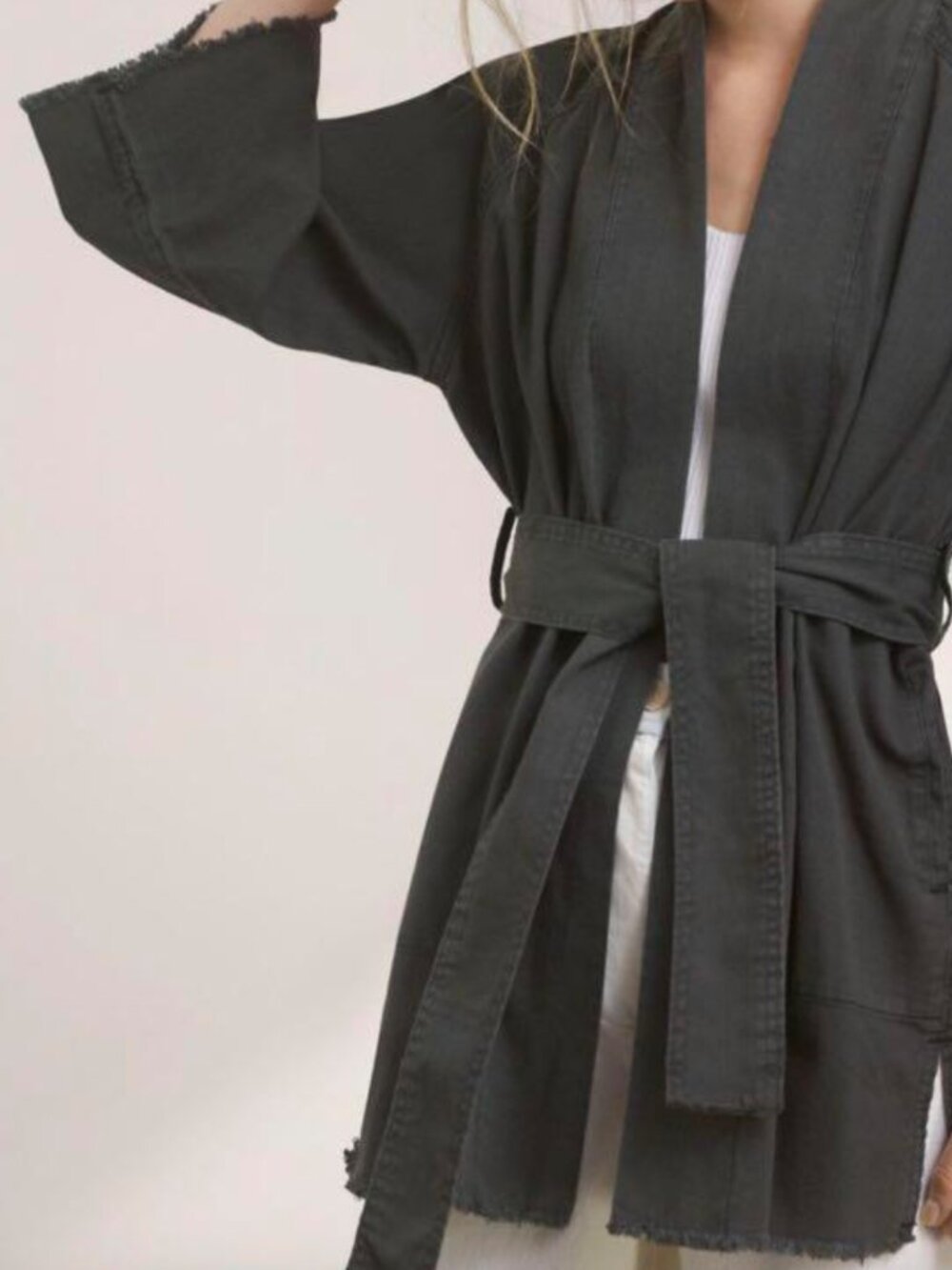 Aritzia Wilfred Free Dark Gray Cotton Montero Kimono Tie Wrap Jacket